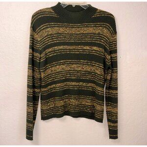 Vintage Casual Corner Merino Wool Blend Sweater 70’s Vibe Green Stripe Mock Neck